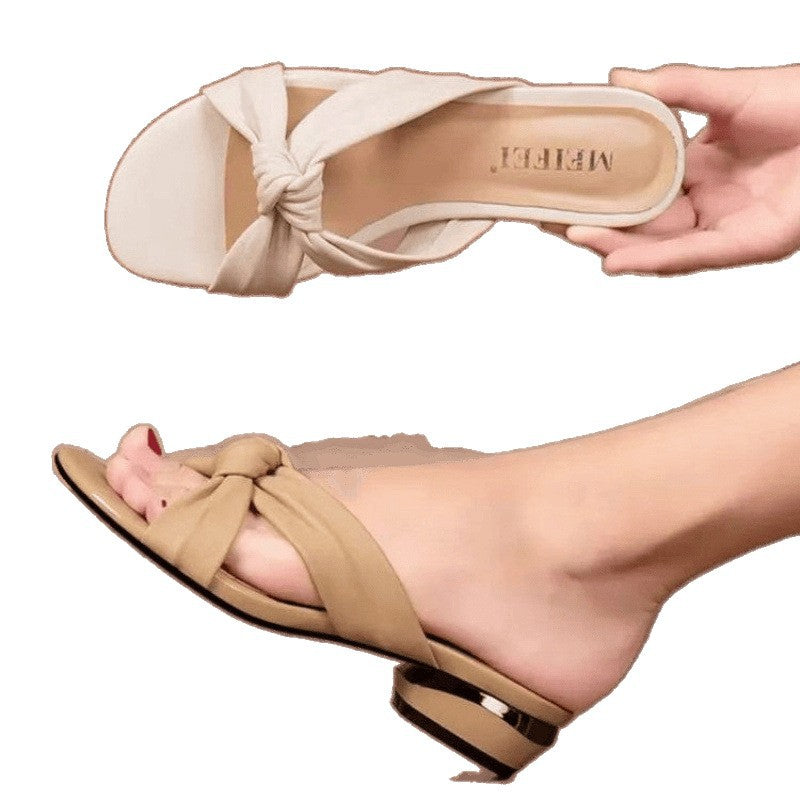 Damen Slipper Komfort Blockabsatz Knotendesign Modern