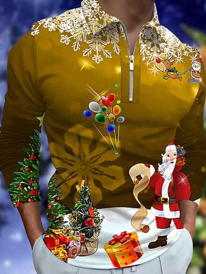 Weihnachtspullover Langarm Herren Festlich Rot Glanzstoff