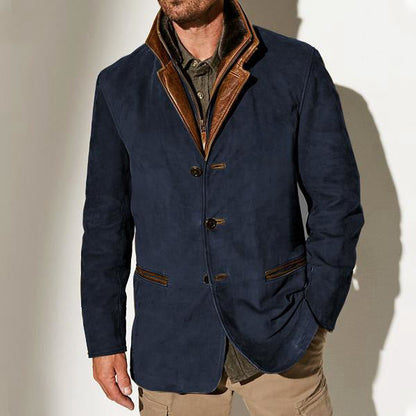 Herren Lederjacke Wildleder Stylish Kontrastkragen