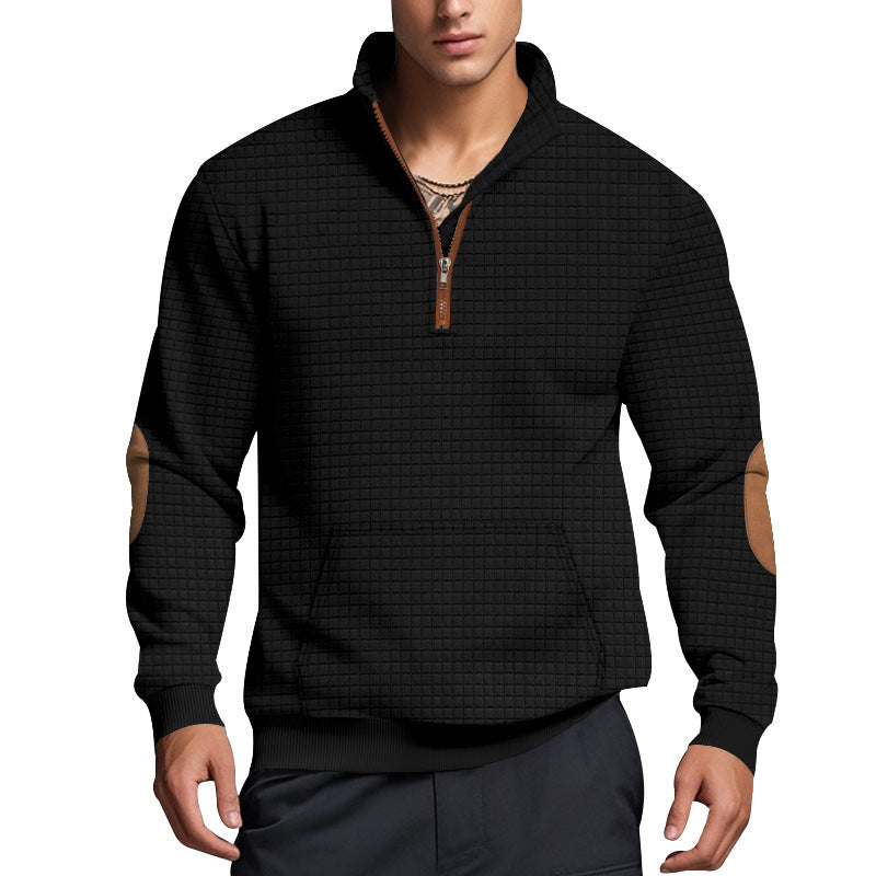 Herren Fleece-Pullover Sportlich mit Reißverschluss und Patches