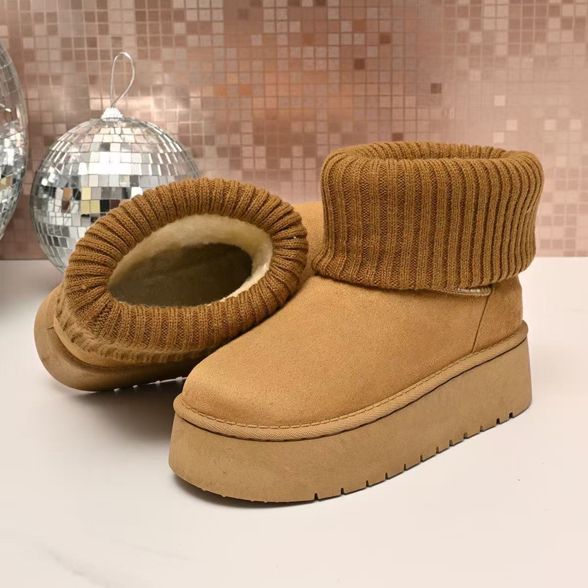 Damen Winterstiefel Weiches Wildleder Elastisch Schnürsenkel - BerlinGlamour