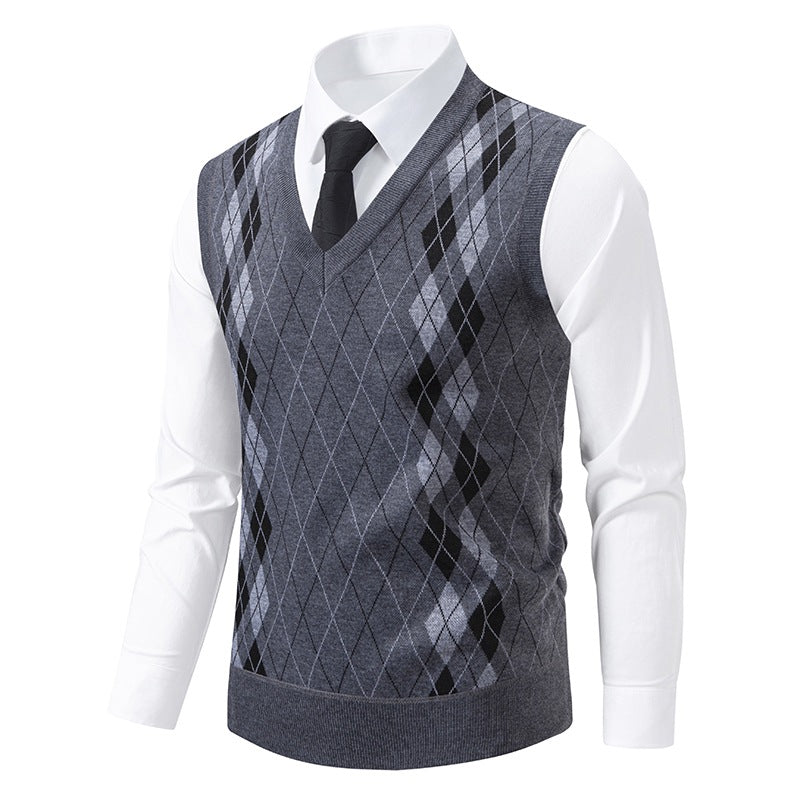 Herren Pullover V-Ausschnitt Argyle Muster Modern