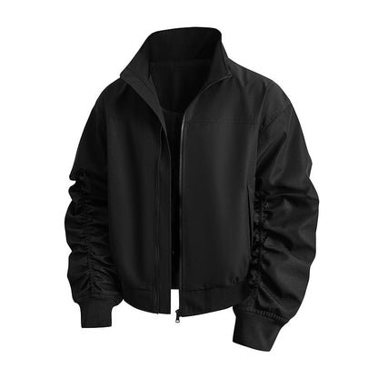 Modische Damen Bomberjacke Stehkragen Elegant Schwarz