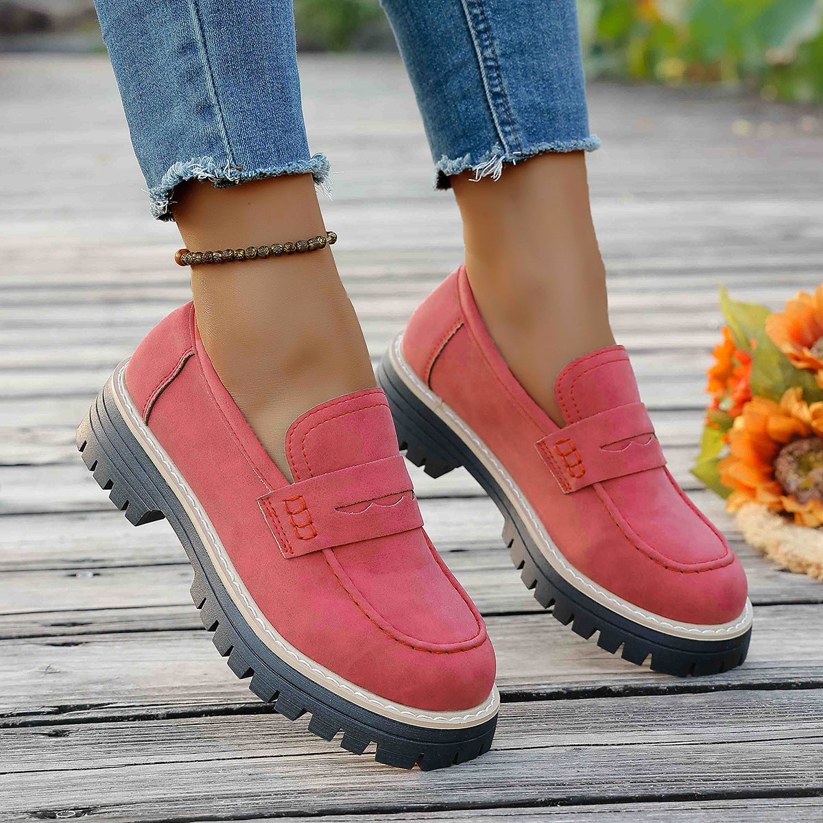 Damen Slipper Mokassin Lederoberfläche Rutschfest Moderne