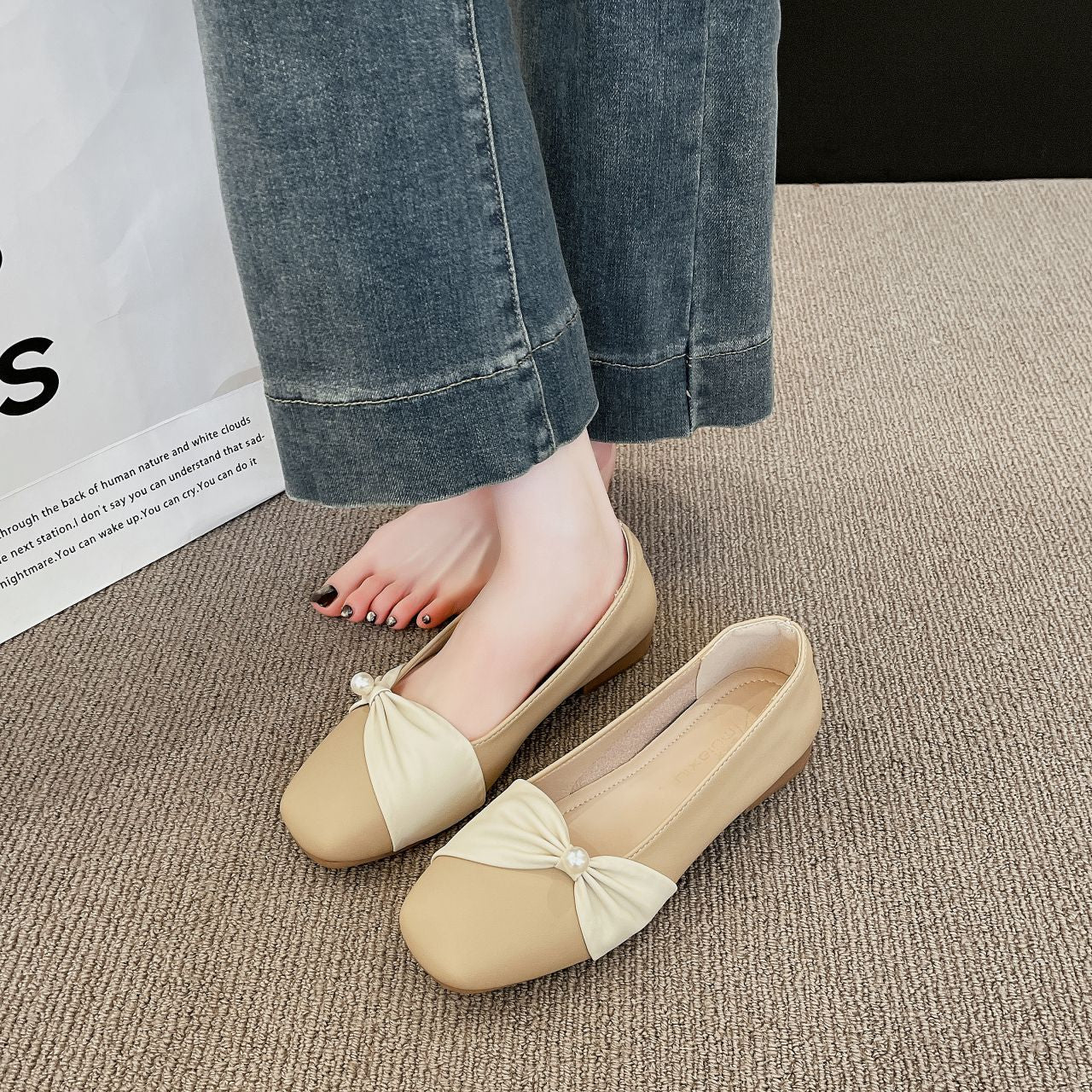 Damen Ballerinas Elegant mit Rüschendetail und Perlen