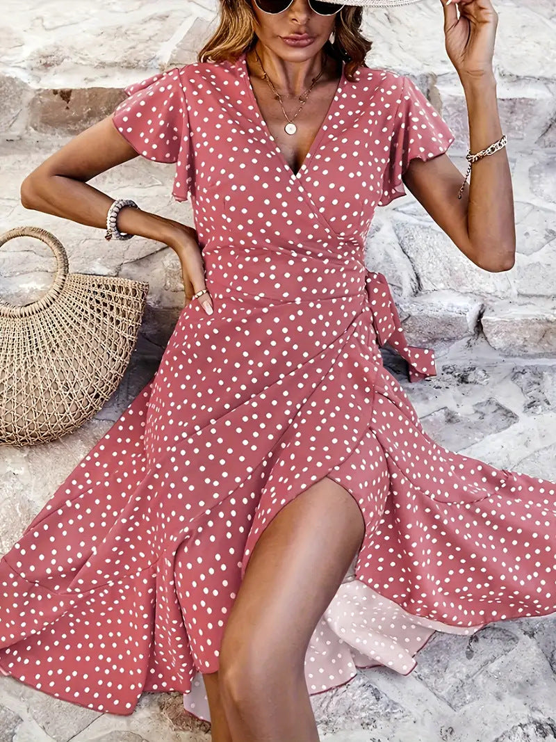 Damen Wickelkleid Elegante Punkte Fließend