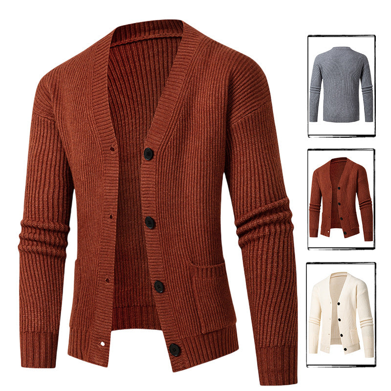 Herren Strickjacke Modern mit Feinripp Design