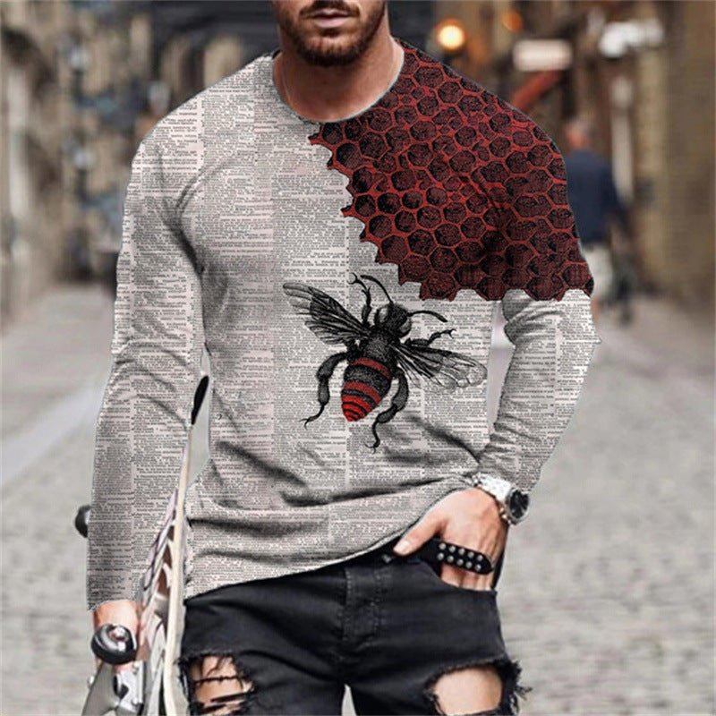 Herren Langarmshirt Bienen Muster Trendig Modern