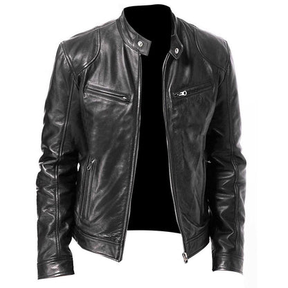 Lederjacke Herren Modern Motorradstyle Reißverschluss Taschen