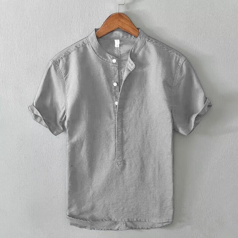 Herren Hemd Kurzarm Stehkragen Modern Elegant