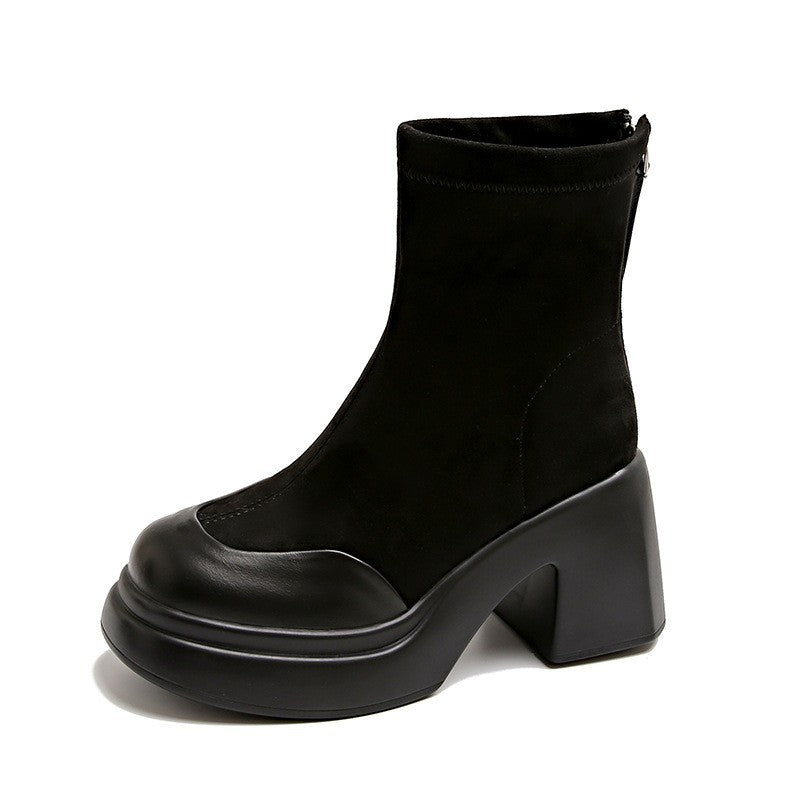 Damen Stiefeletten Plateau Hohe Veloursleder Look - BerlinGlamour