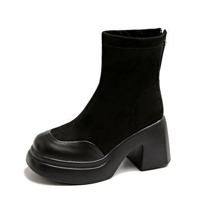 Damen Stiefeletten Plateau Hohe Veloursleder Look - BerlinGlamour