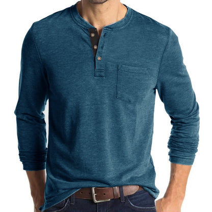 Herren Langarmshirt Modern mit Henleykragen und Brusttasche