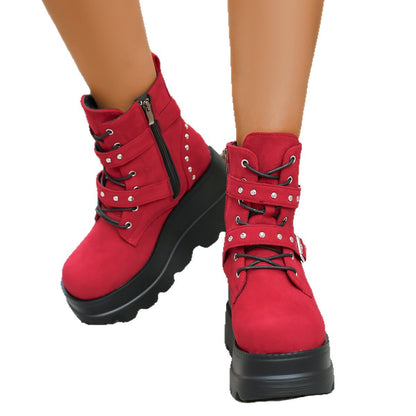 Damen Stiefel Wedge Modisch Schnalle Plateau