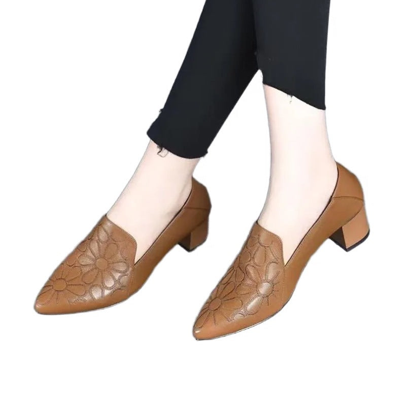 Damen Slingback Pumps Blumendesign Blockabsatz Elegант