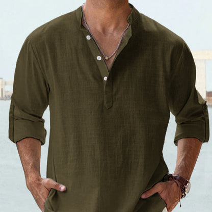 Herren Hemd Henley Ausschnitt Lässig Modern
