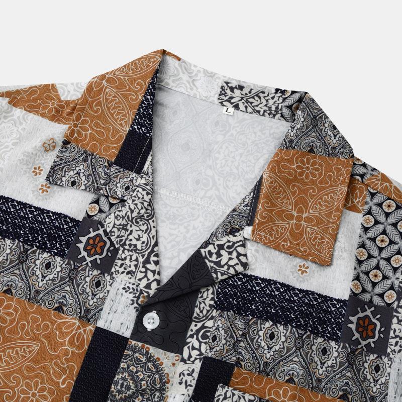 Männer Kurzarmhemd Patchwork Design mit Brusttasche
