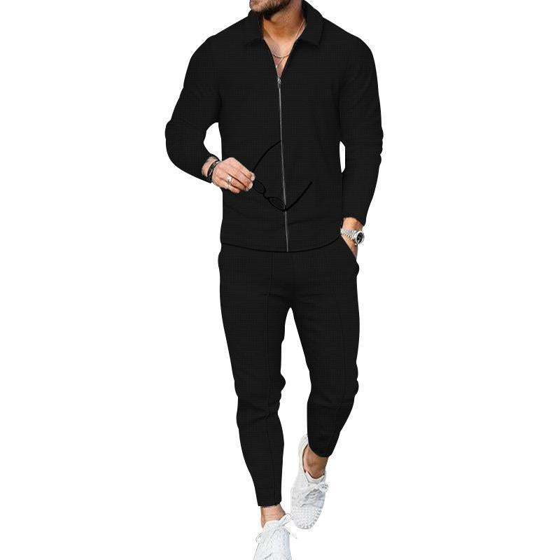 Herren Freizeitanzug Modern mit Struktur Oberteil Trendhose