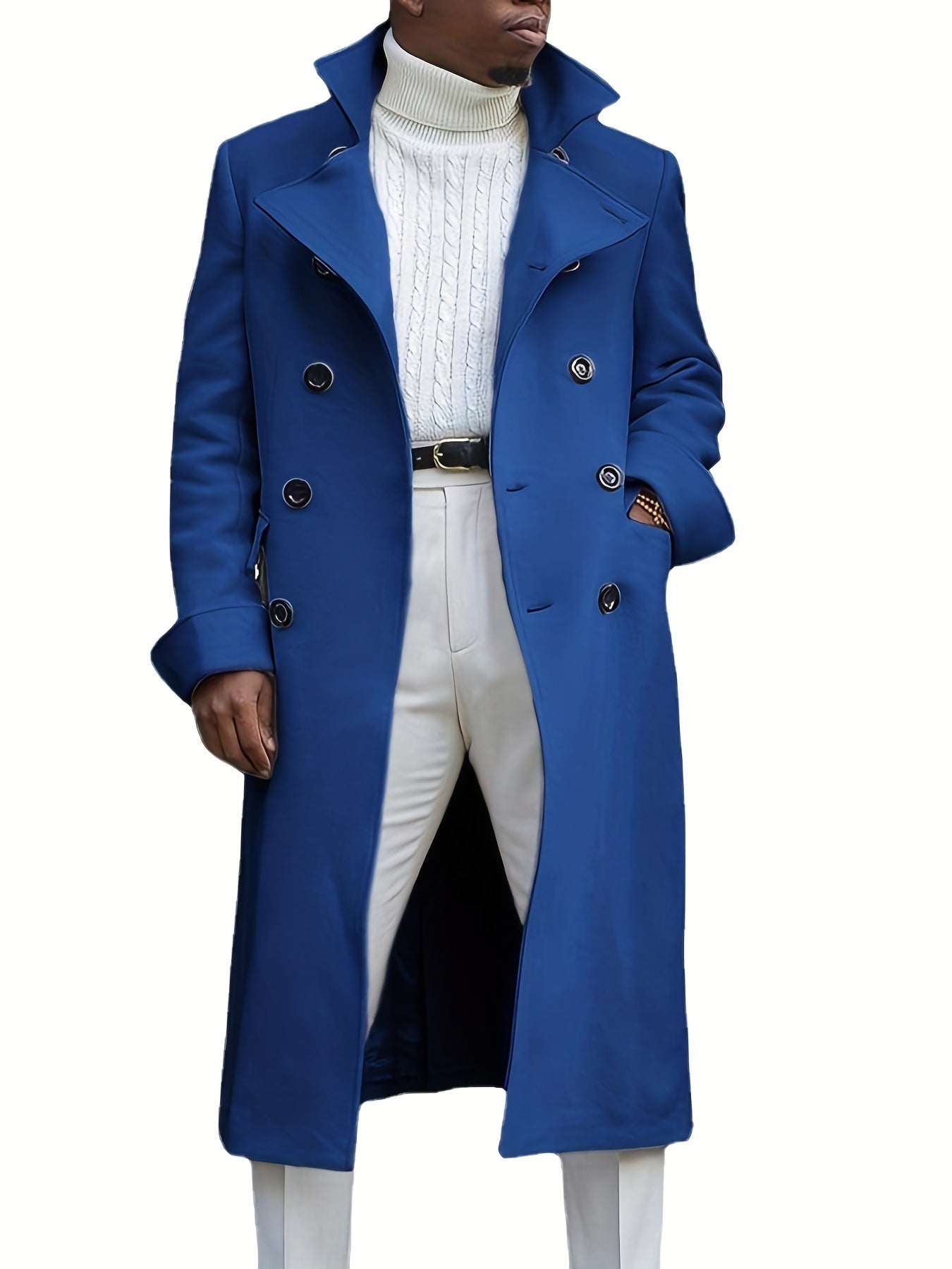 Herren Langmantel Elegant Moderner Schnitt Doppelter Knopfleiste
