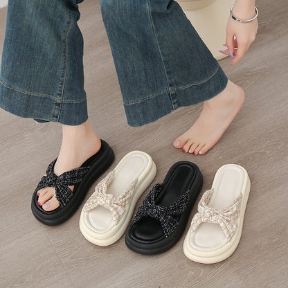 Damen Slippers Bequem mit Schleife Modern Frauen Schuhe