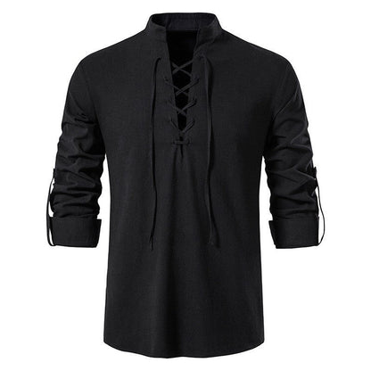 Herren Langarmhemd Modern Schnürfront Baumwolle