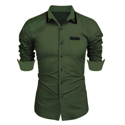 Herren Langarmhemd Modern mit Kragen und Taschen Elegant