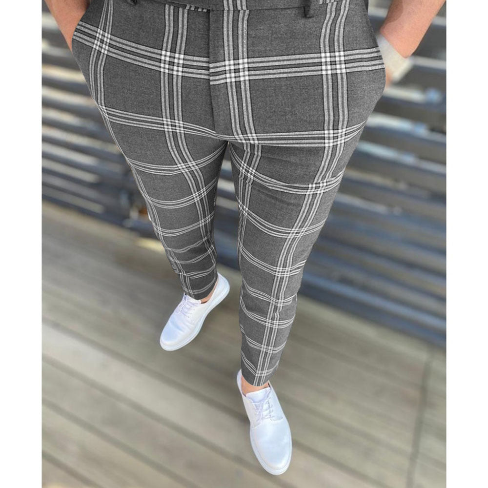Herren Karottenhose Strukturiertes Karo Muster Elegante Hose