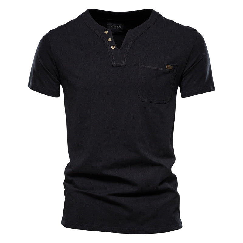 Herren Kurzarm-Shirts Modern mit Brusttasche und Henley-Ausschnitt