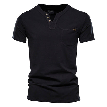 Herren Kurzarm-Shirts Modern mit Brusttasche und Henley-Ausschnitt