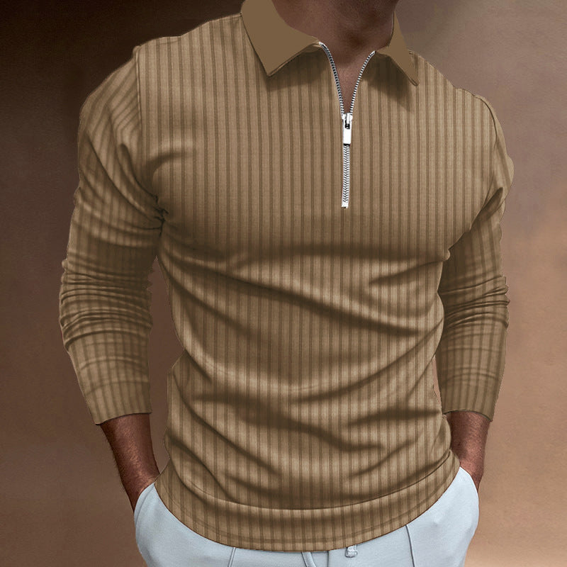 Herren Poloshirt Strukturiert Rippenmuster Reißverschluss Modern