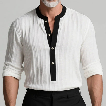 Herren Langarmhemd Modern mit Kontrastkragen und Struktur - BerlinGlamour