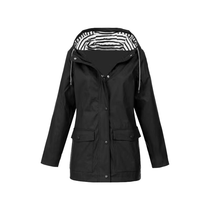 Wasserdichte Damen Regenjacke mit Kapuze und Reißverschluss