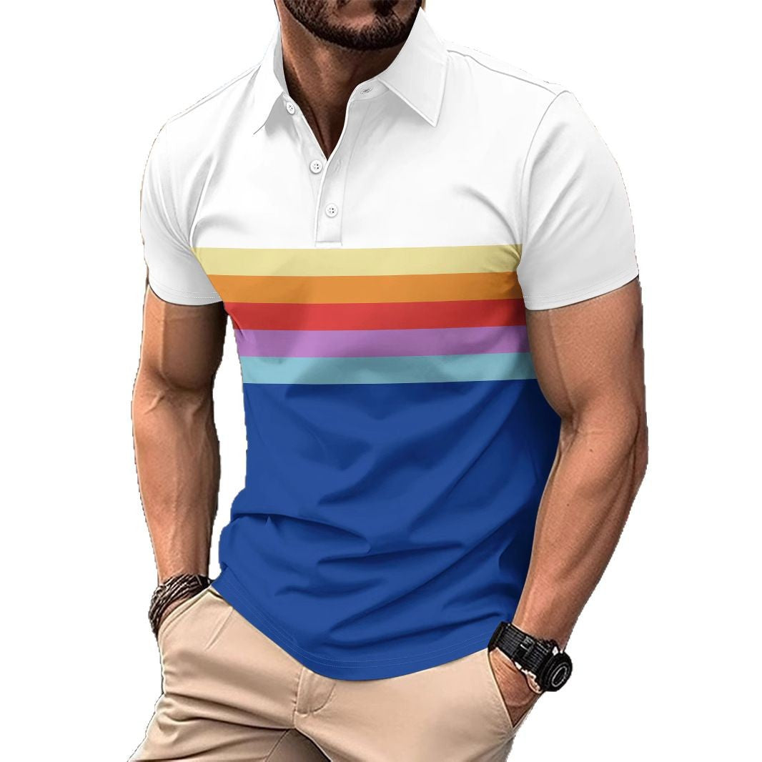 Herren Poloshirt Bunt Streifenmuster Modern