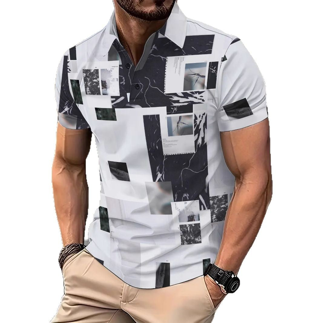 Herren Polohemd Kurzarm Fotomuster Trendy Berlin Style
