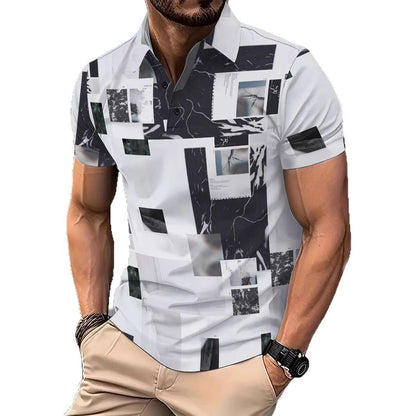 Herren Polohemd Kurzarm Fotomuster Trendy Berlin Style