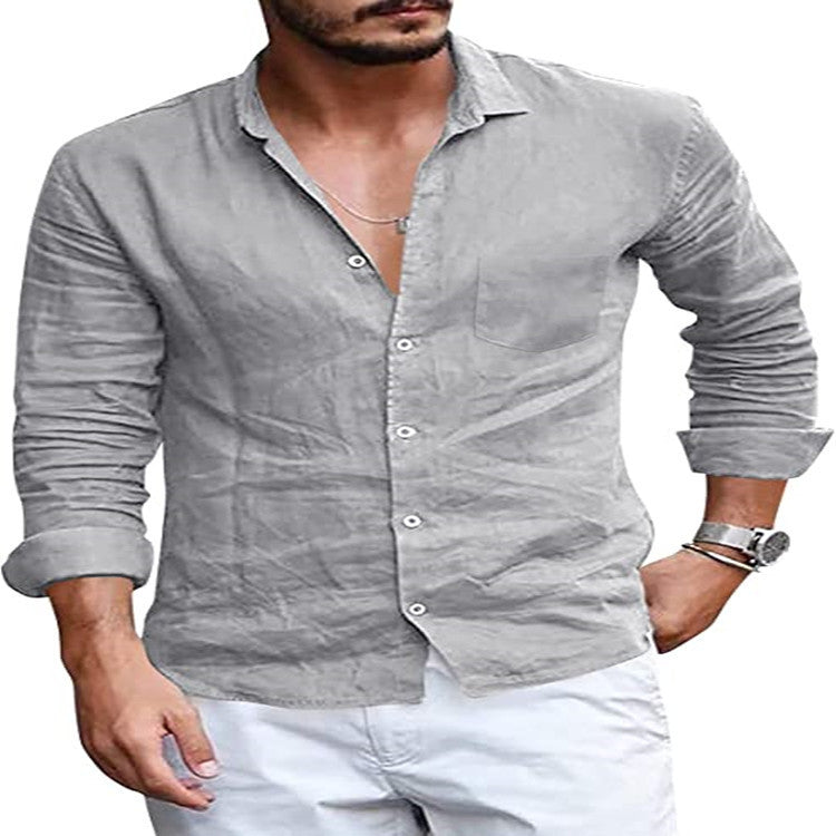 Herren Hemd Leinen Elegant mit V-Ausschnitt Modern