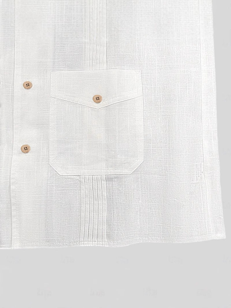 Herren Leinenhemd Lässig Mit Taschen Sommer