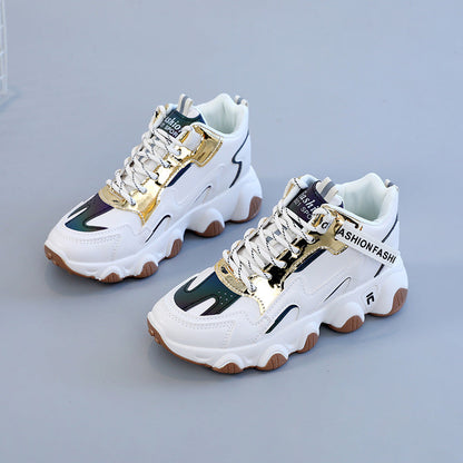 Damen Sneaker Sportlich Metallic Schuhe Bequem Laufsohle
