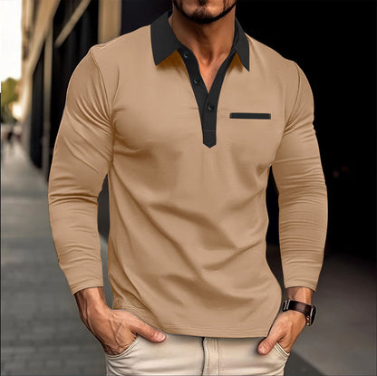 Herren Polo-Shirt Langarm Modern mit Kragen und Tasche - BerlinGlamour