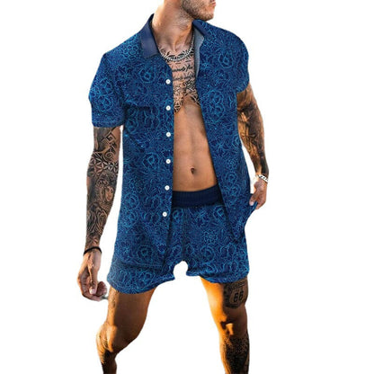 Herren Urlaubsshirt Kurzarm Floral Print Sommer Set