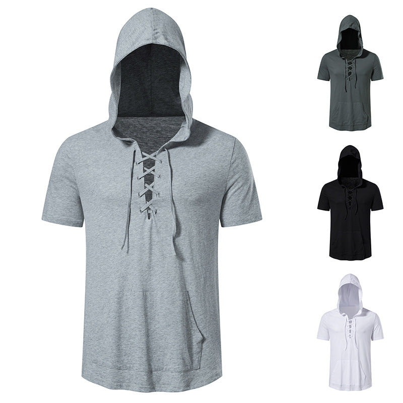 Herren Kapuzen-T-Shirt Schnürdesign Modern Streetwear