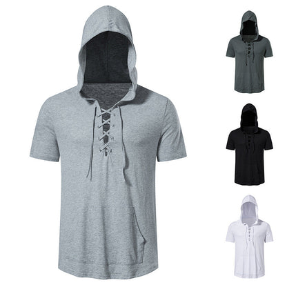 Herren Kapuzen-T-Shirt Schnürdesign Modern Streetwear