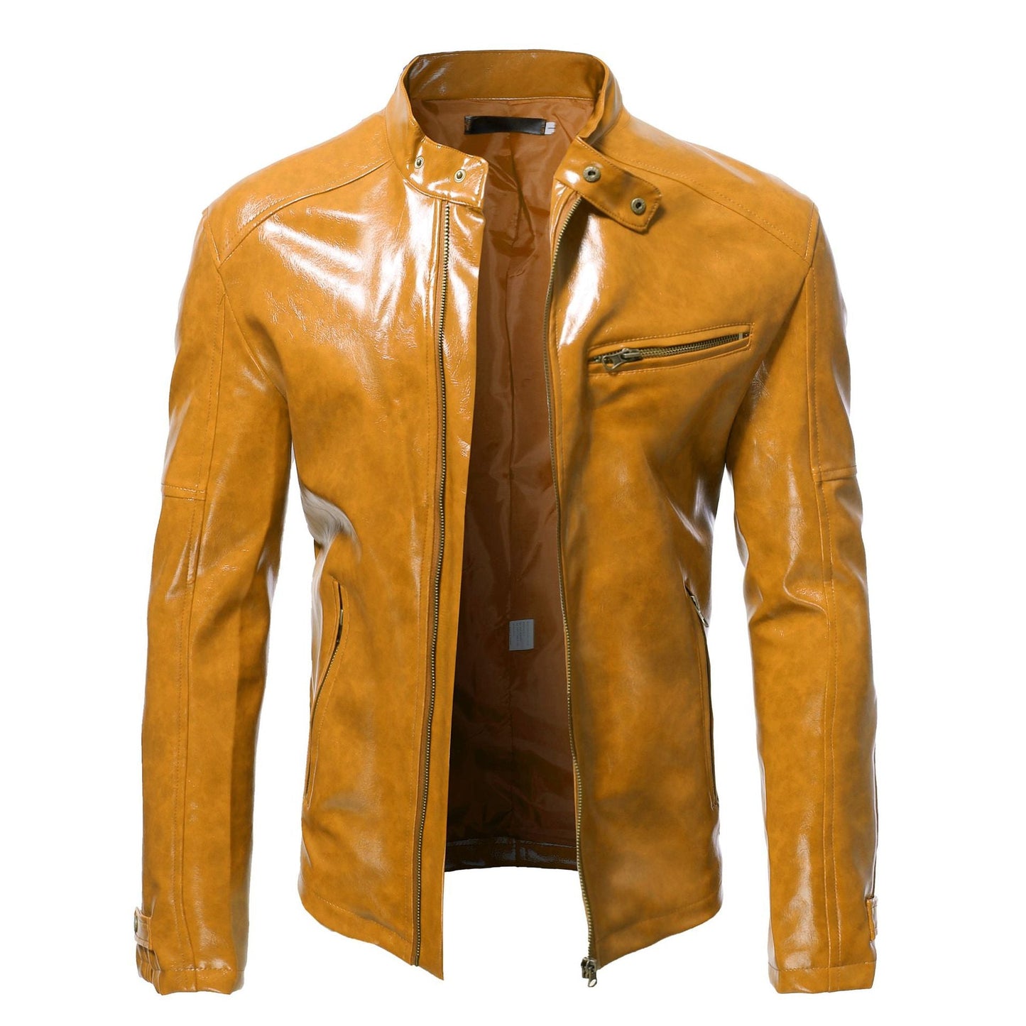 Herren Lederjacke Echtes Leder Schwarz Bikerstil