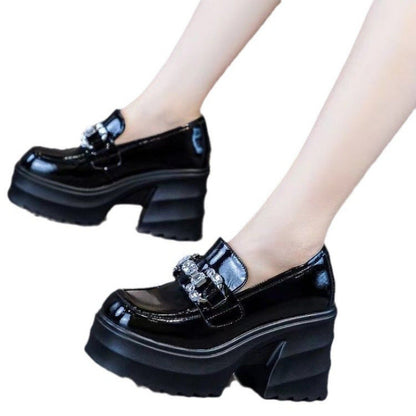 Damen Plateau Schuhe Hoch mit Ketten Dekor Elegant