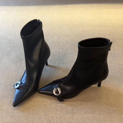 Damen Stiefeletten High Heel Elegante Schnalle Schwarz