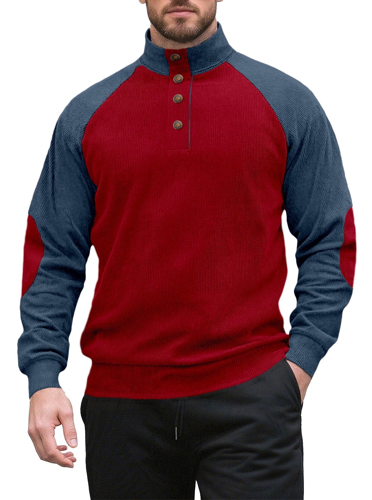 Herren Strickpullover Modern Stehkragen Knopfleiste