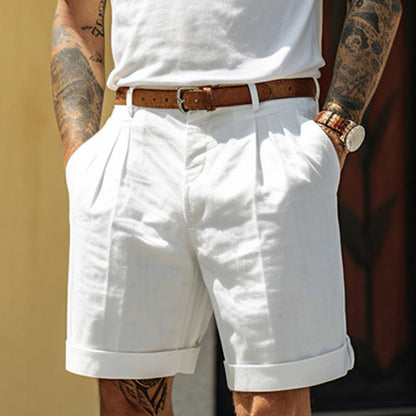 Herren Shorts Leinen Atmungsaktiv Mit Taschen Sommer