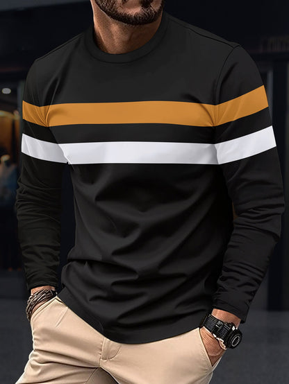 Herren Langarmshirt Sportlich Streifen Modern