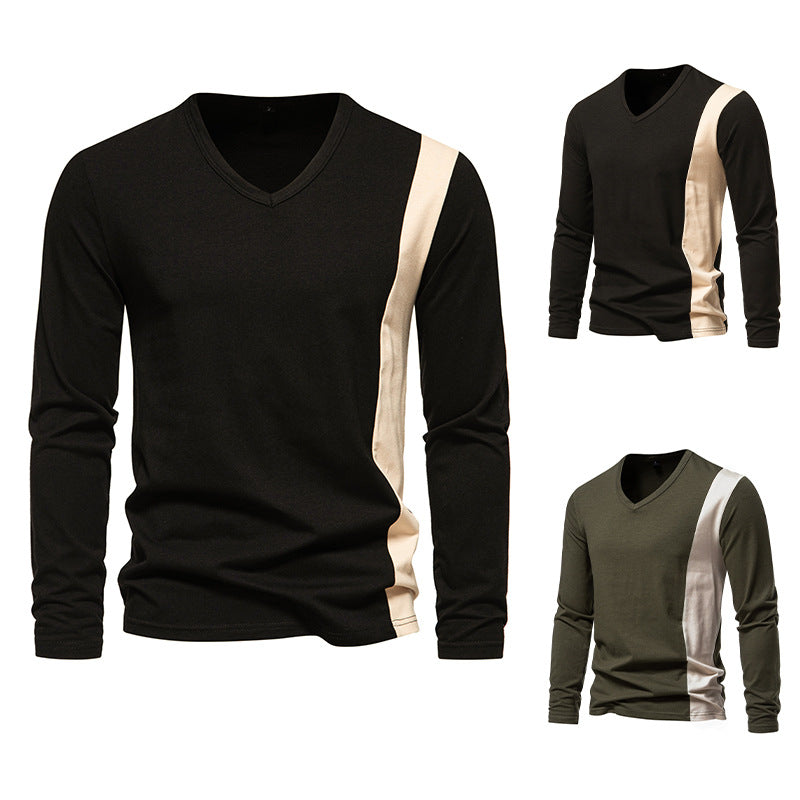 Herren Langarmshirt Modern V-Ausschnitt Kontrast Design