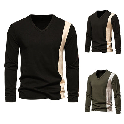 Herren Langarmshirt Modern V-Ausschnitt Kontrast Design